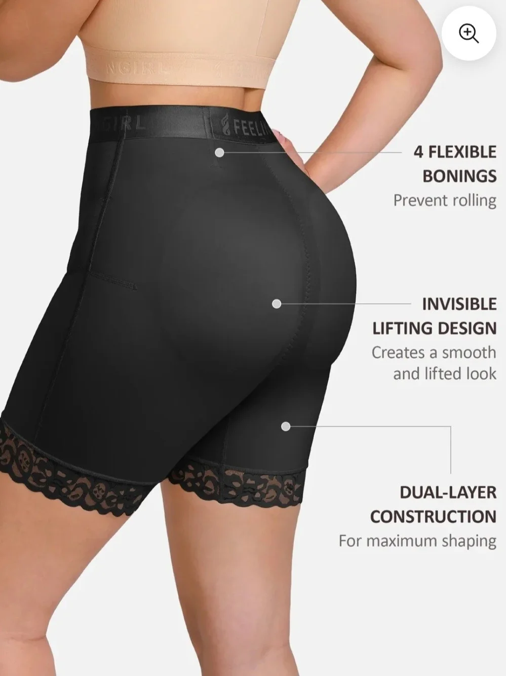 High-Waist Black Lace-Trim Shaping Shorts by FIELING Size M